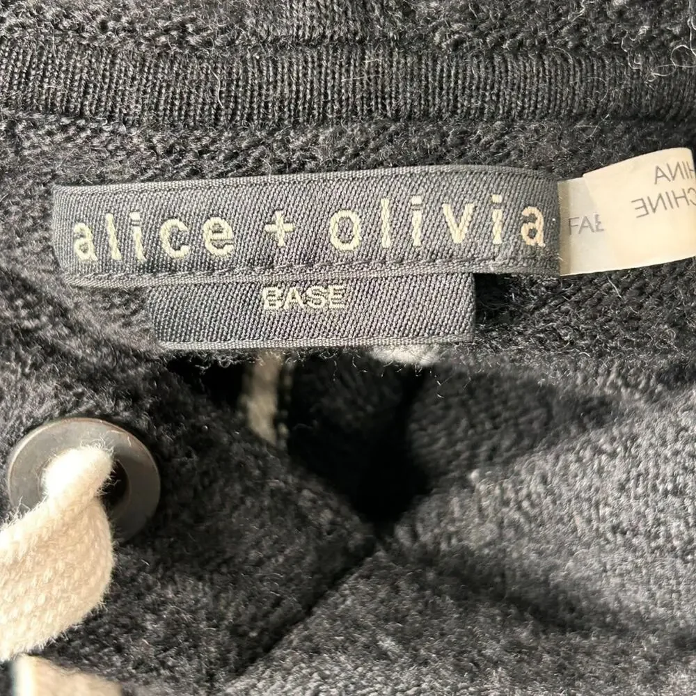 Alice + Olivia Riva Hooded Tunic Sweater Womens Black White Striped Small